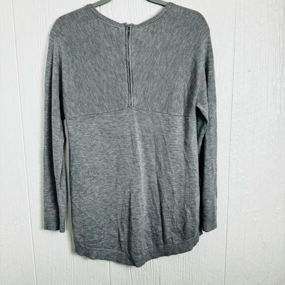 Joan Vass Gray Cashmere Rayon Blend Sweater Top Long Sleeve Zip Back Size Medium - Picture 6 of 11